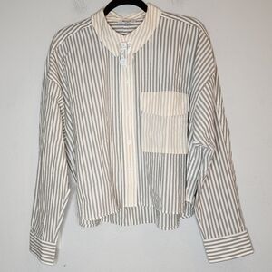 NWT Madewell Flap-Pocket Crop Button-Up Shirt Stripe Size XL Relaxed